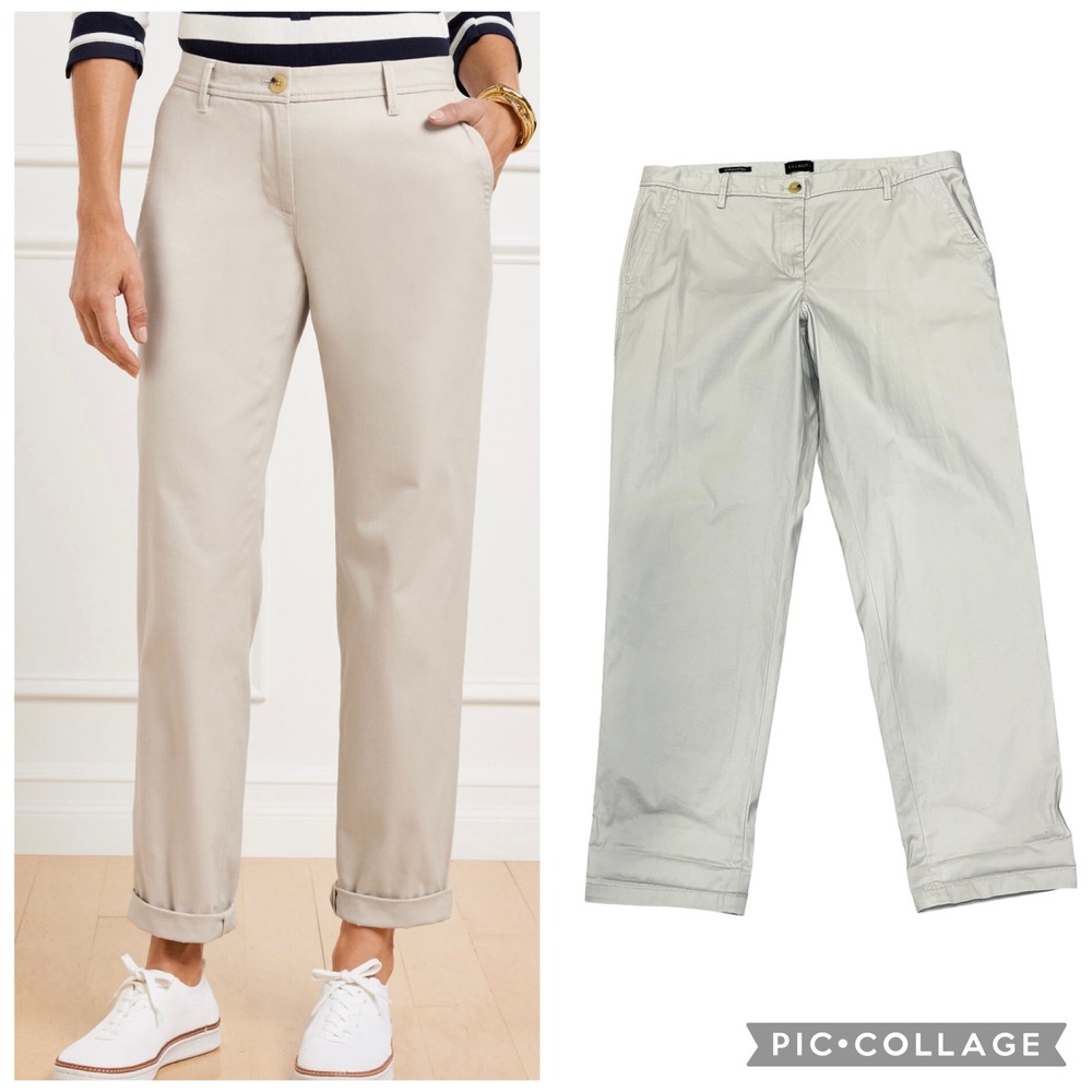 Talbots Relaxed Chino Pants 12 Stone Beige Cuffed Ankle Cotton Stretch Preppy